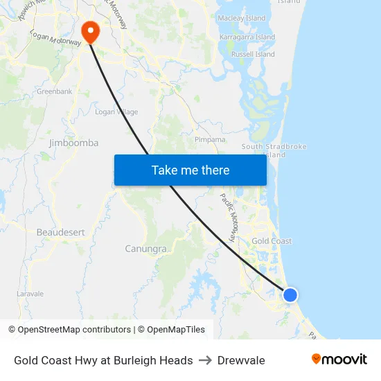 Gold Coast Hwy at Burleigh Heads to Drewvale map