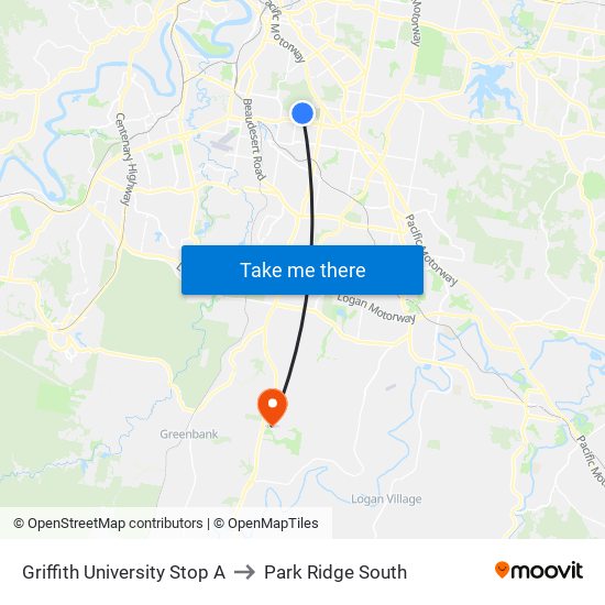 Griffith University Stop A to Park Ridge South map