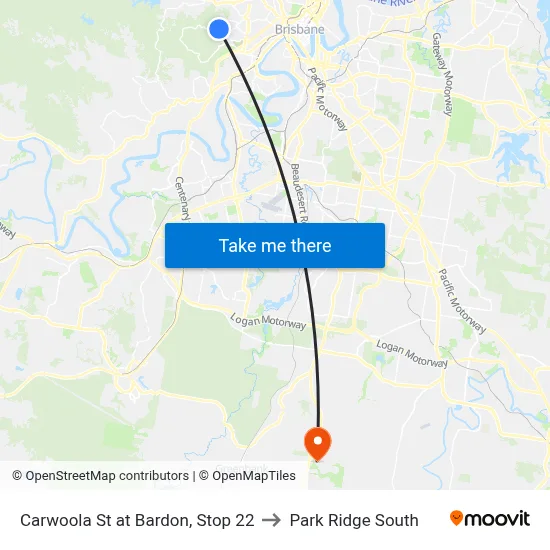 Carwoola St at Bardon, Stop 22 to Park Ridge South map