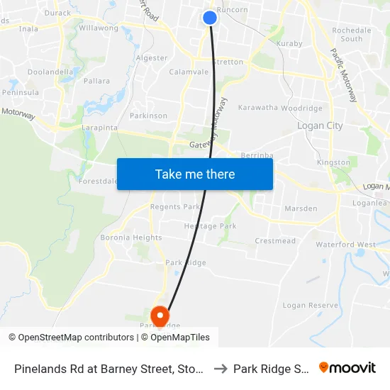 Pinelands Rd at Barney Street, Stop 70/71 to Park Ridge South map