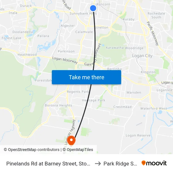 Pinelands Rd at Barney Street, Stop 70/71 to Park Ridge South map