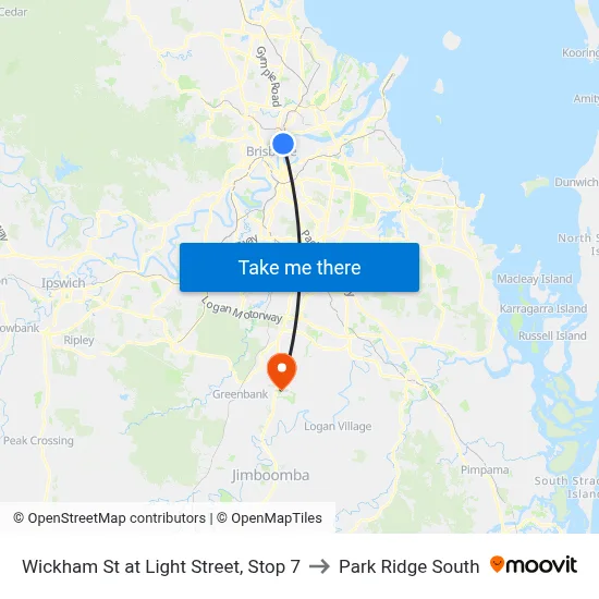 Wickham St at Light Street, Stop 7 to Park Ridge South map