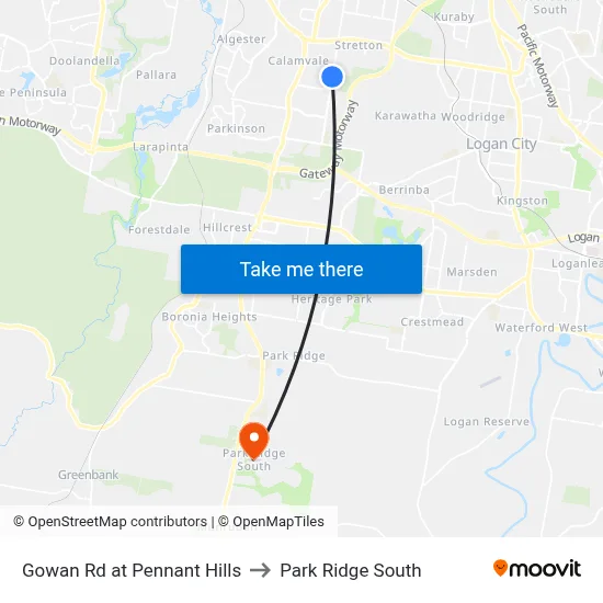 Gowan Rd at Pennant Hills to Park Ridge South map