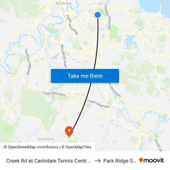 Creek Rd at Carindale Tennis Centre, Stop 46 to Park Ridge South map