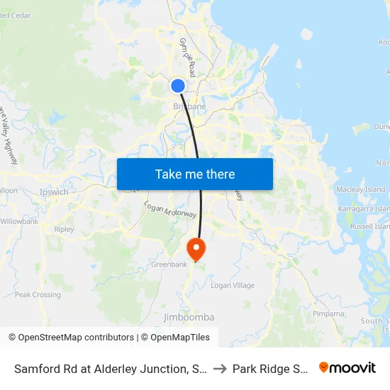 Samford Rd at Alderley Junction, Stop 26 to Park Ridge South map