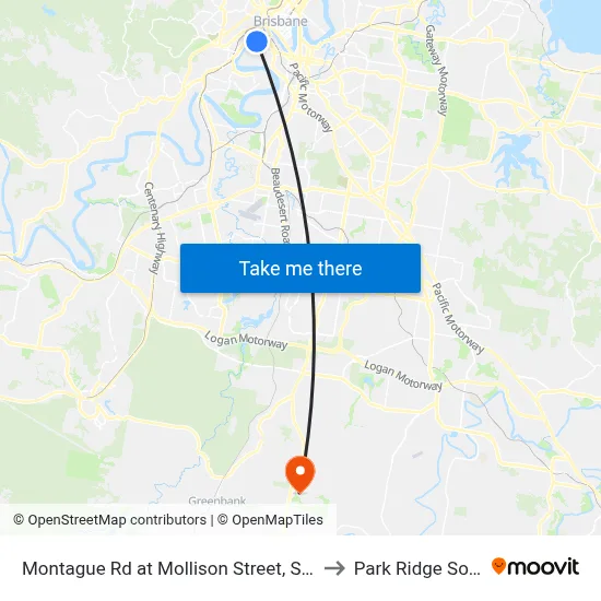 Montague Rd at Mollison Street, Stop 6 to Park Ridge South map