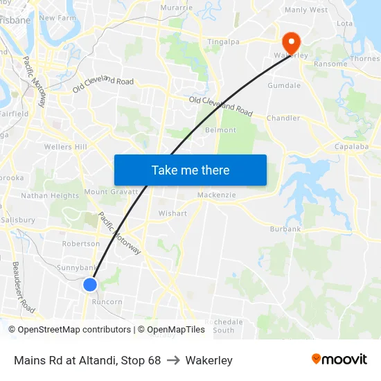 Mains Rd at Altandi, Stop 68 to Wakerley map
