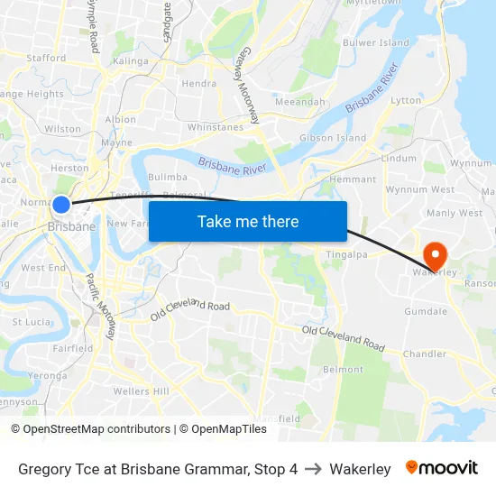 Gregory Tce at Brisbane Grammar, Stop 4 to Wakerley map
