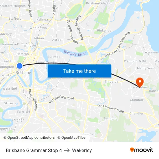 Brisbane Grammar Stop 4 to Wakerley map