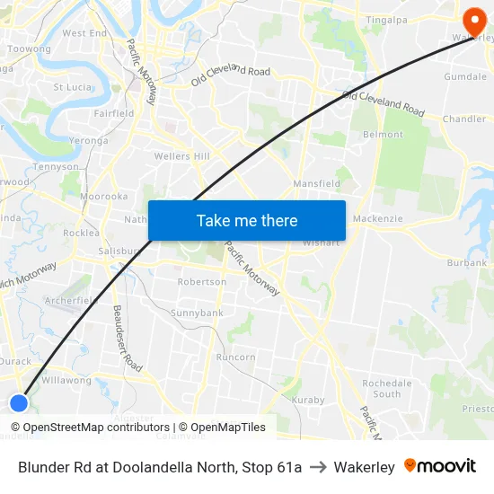 Blunder Rd at Doolandella North, Stop 61a to Wakerley map
