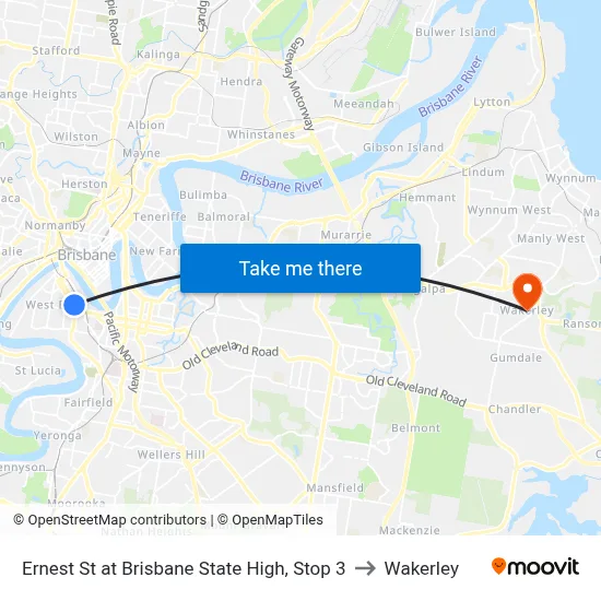Ernest St at Brisbane State High, Stop 3 to Wakerley map