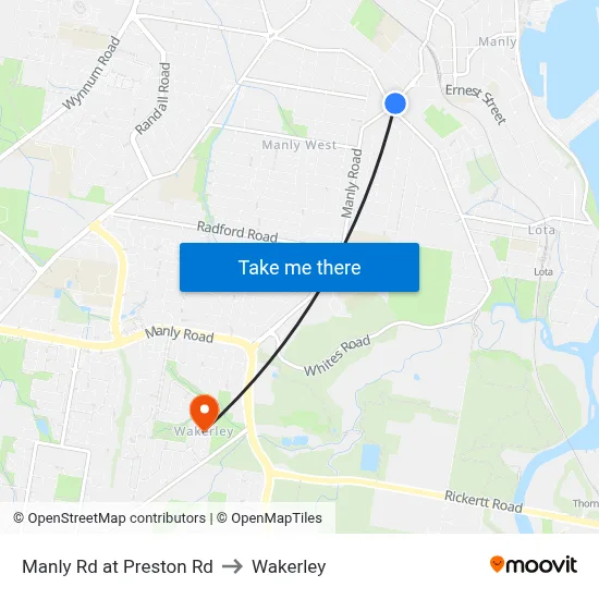 Manly Rd at Preston Rd to Wakerley map