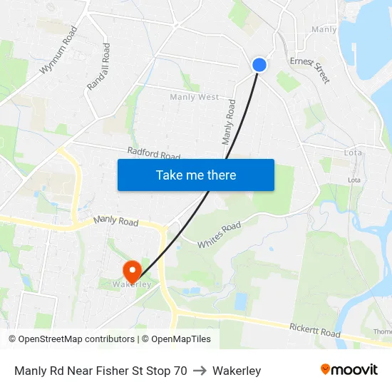 Manly Rd Near Fisher St Stop 70 to Wakerley map