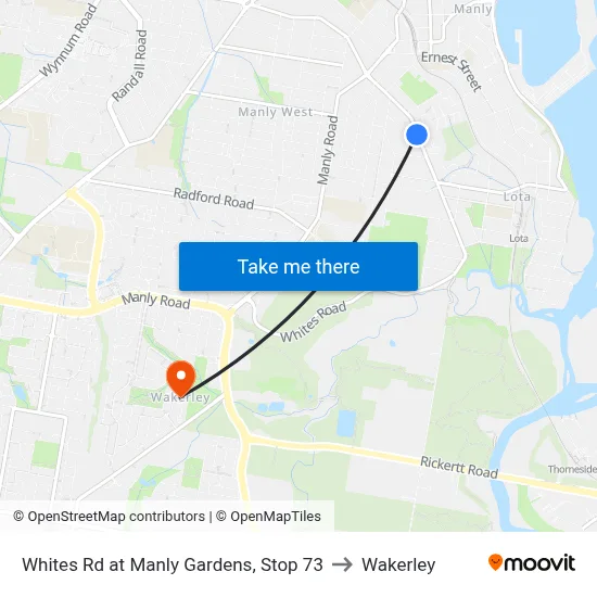 Whites Rd at Manly Gardens, Stop 73 to Wakerley map