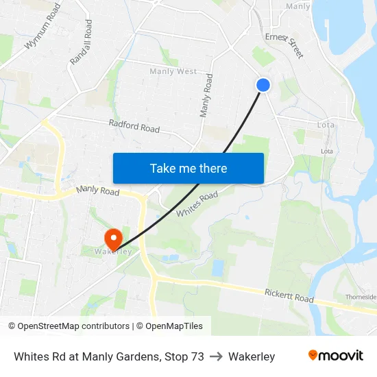 Whites Rd at Manly Gardens, Stop 73 to Wakerley map