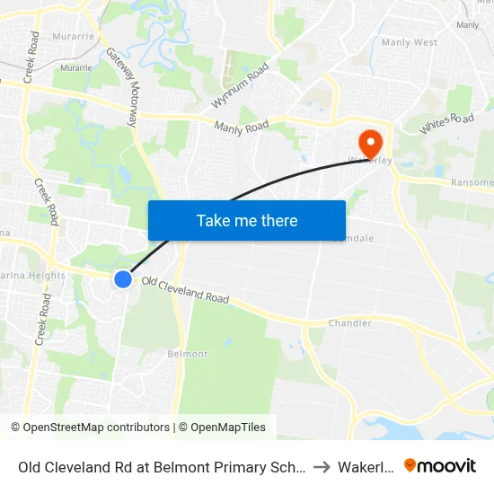 Old Cleveland Rd at Belmont Primary School to Wakerley map