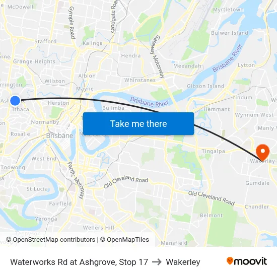 Waterworks Rd at Ashgrove, Stop 17 to Wakerley map
