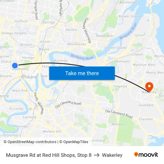 Musgrave Rd at Red Hill Shops, Stop 8 to Wakerley map