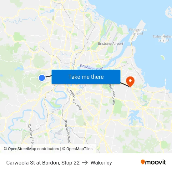 Carwoola St at Bardon, Stop 22 to Wakerley map