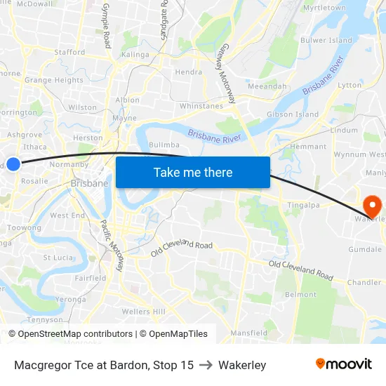 Macgregor Tce at Bardon, Stop 15 to Wakerley map