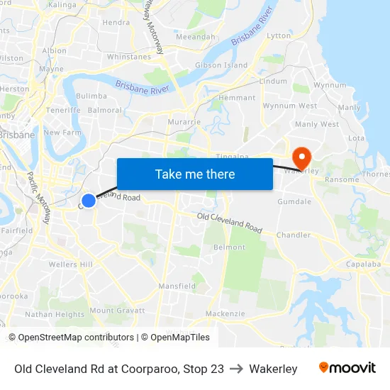 Old Cleveland Rd at Coorparoo, Stop 23 to Wakerley map
