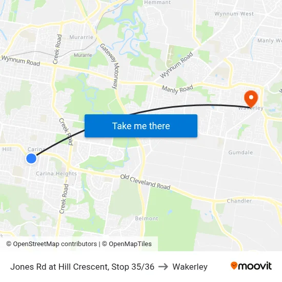 Jones Rd at Hill Crescent, Stop 35/36 to Wakerley map