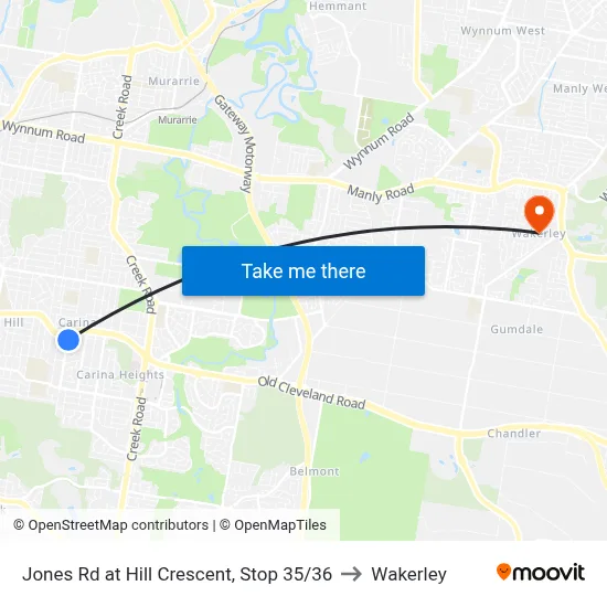 Jones Rd at Hill Crescent, Stop 35/36 to Wakerley map