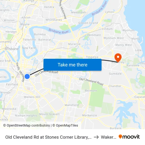 Old Cleveland Rd at Stones Corner Library, Stop 17 to Wakerley map