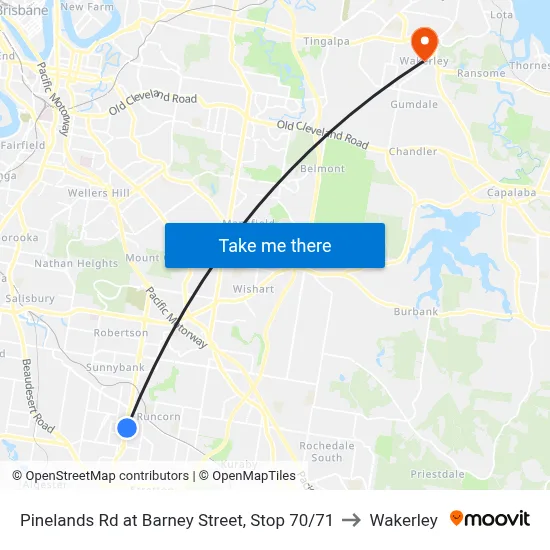 Pinelands Rd at Barney Street, Stop 70/71 to Wakerley map