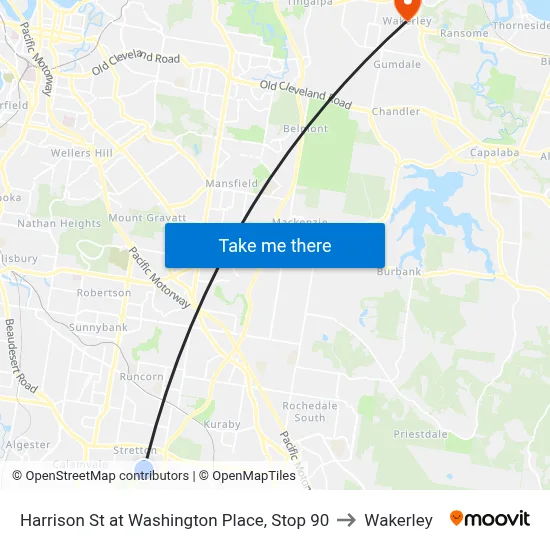 Harrison St at Washington Place, Stop 90 to Wakerley map