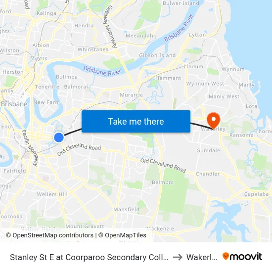 Stanley St E at Coorparoo Secondary College to Wakerley map