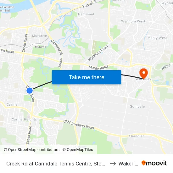 Creek Rd at Carindale Tennis Centre, Stop 46 to Wakerley map