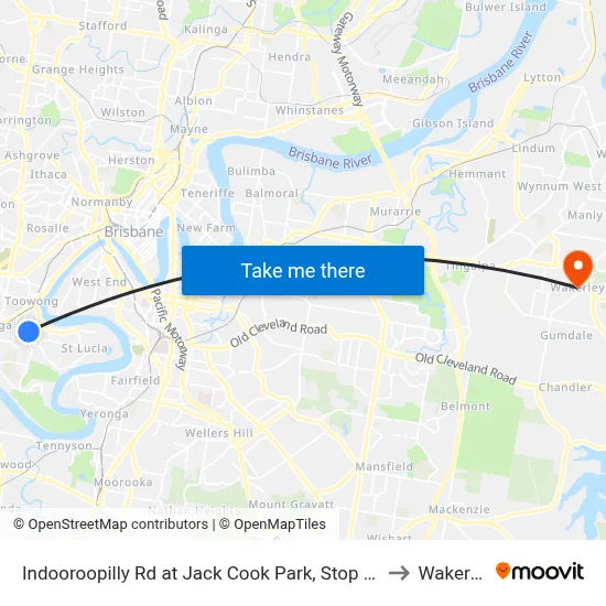 Indooroopilly Rd at Jack Cook Park, Stop 18/19 to Wakerley map