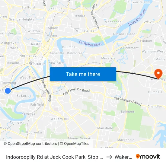 Indooroopilly Rd at Jack Cook Park, Stop 18/19 to Wakerley map