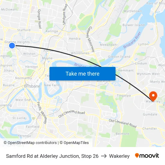 Samford Rd at Alderley Junction, Stop 26 to Wakerley map