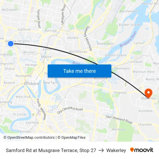 Samford Rd at Musgrave Terrace, Stop 27 to Wakerley map