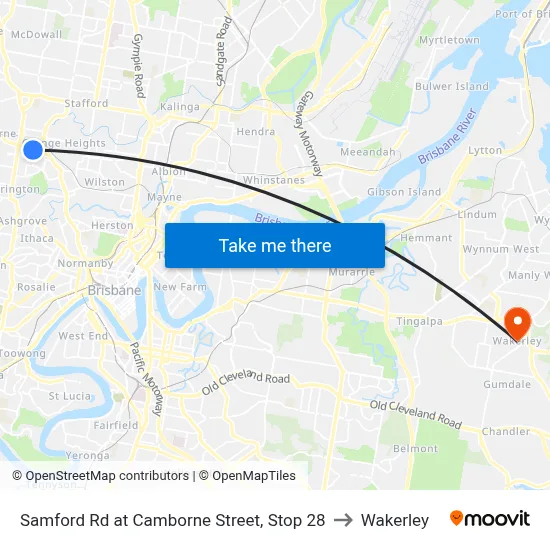 Samford Rd at Camborne Street, Stop 28 to Wakerley map