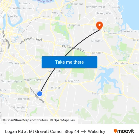 Logan Rd at Mt Gravatt Corner, Stop 44 to Wakerley map