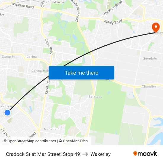 Cradock St at Mar Street, Stop 49 to Wakerley map