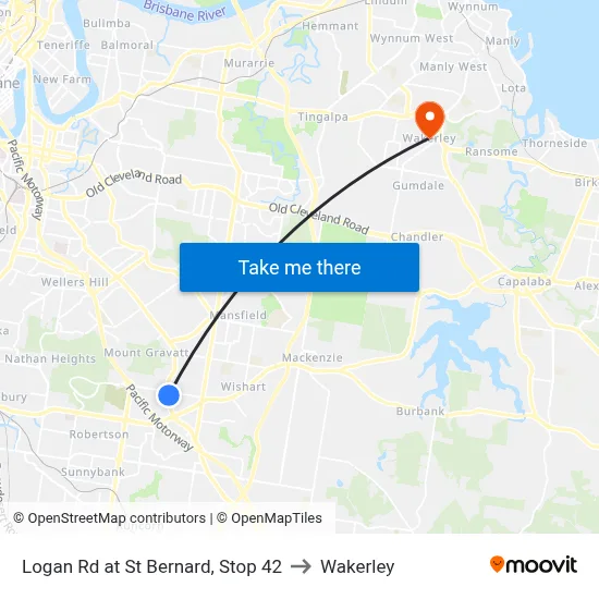Logan Rd at St Bernard, Stop 42 to Wakerley map