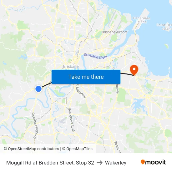 Moggill Rd at Bredden Street, Stop 32 to Wakerley map