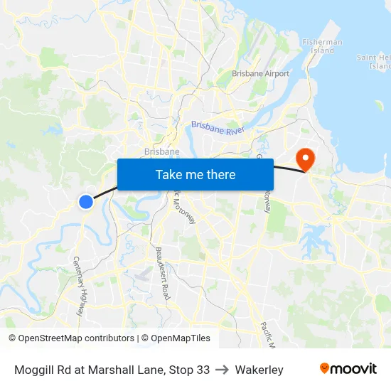 Moggill Rd at Marshall Lane, Stop 33 to Wakerley map