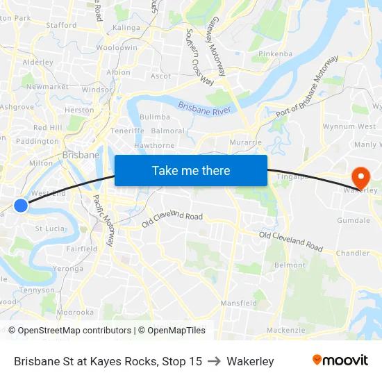 Brisbane St at Kayes Rocks, Stop 15 to Wakerley map