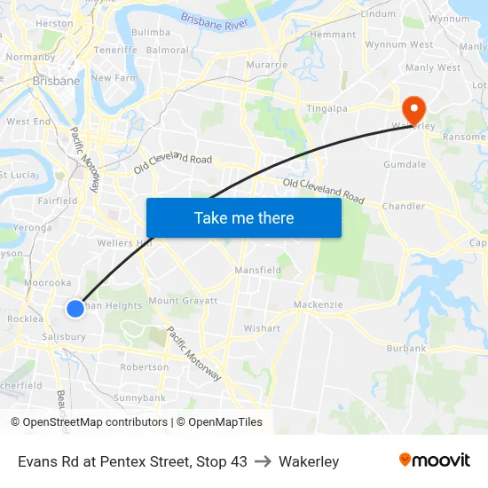 Evans Rd at Pentex Street, Stop 43 to Wakerley map