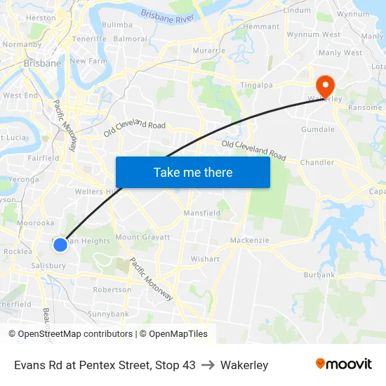 Evans Rd at Pentex Street, Stop 43 to Wakerley map