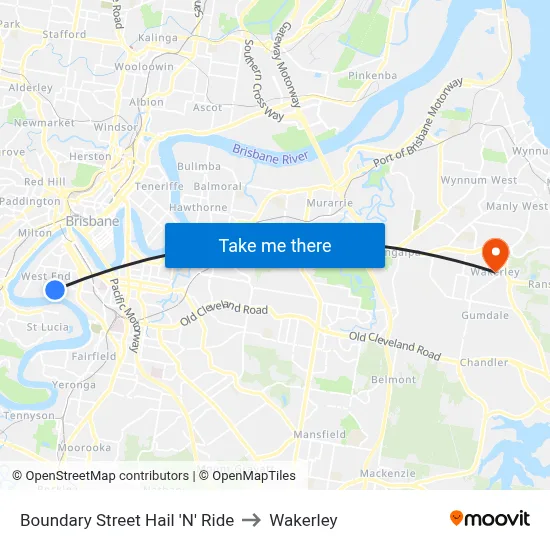 Boundary Street Hail 'N' Ride to Wakerley map