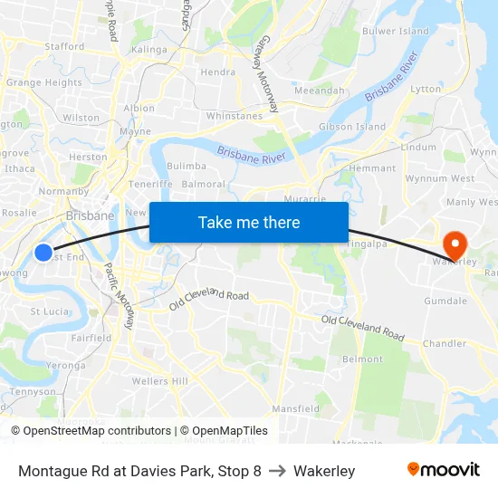 Montague Rd at Davies Park, Stop 8 to Wakerley map
