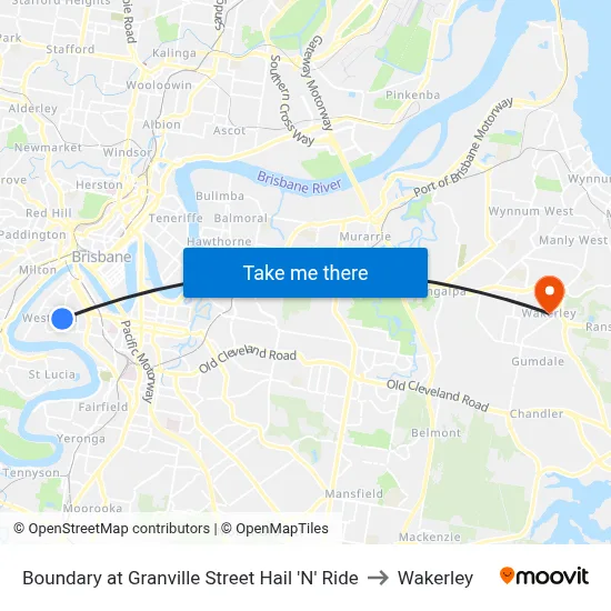 Boundary at Granville Street Hail 'N' Ride to Wakerley map