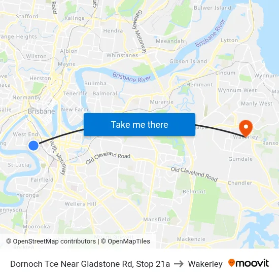 Dornoch Tce Near Gladstone Rd, Stop 21a to Wakerley map