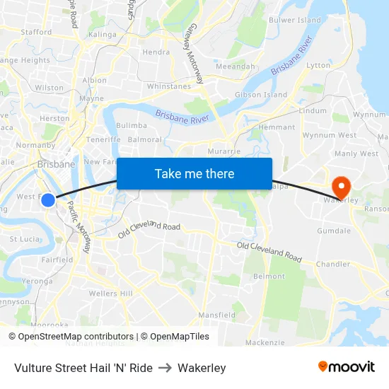 Vulture Street Hail 'N' Ride to Wakerley map